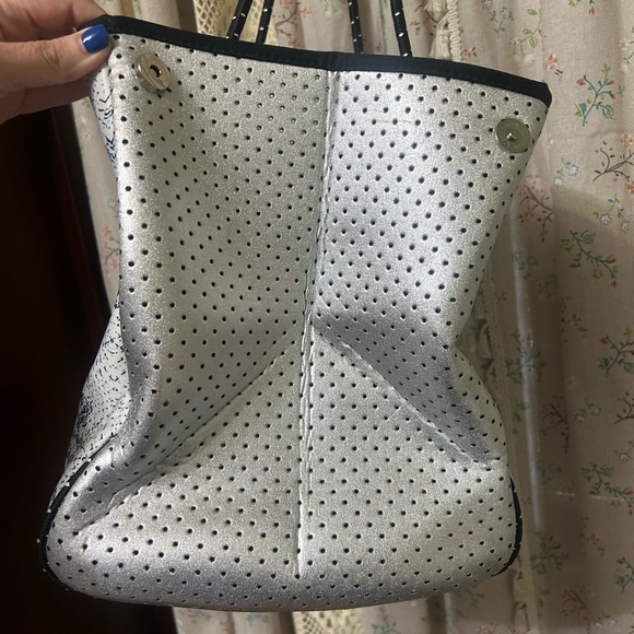 Parker & Hyde Silver Python and Grey Neoprene Stripe Tote - Picture 7 of 13